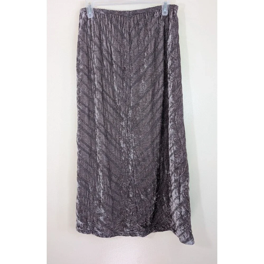 J. Jill Maxi Skirt Velvet Gray Chevron Stitch Elastic Waist Side Zip Boho Size 6